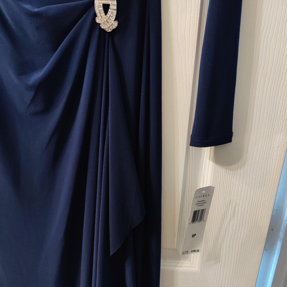 Lauren Ralph Lauren Black Formal Dress V Neck Long Sleeve Size 8P NWT - Picture 2 of 10